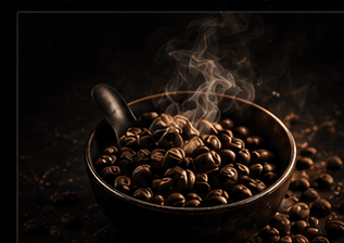 Bowl of freshly roasted coffee beans